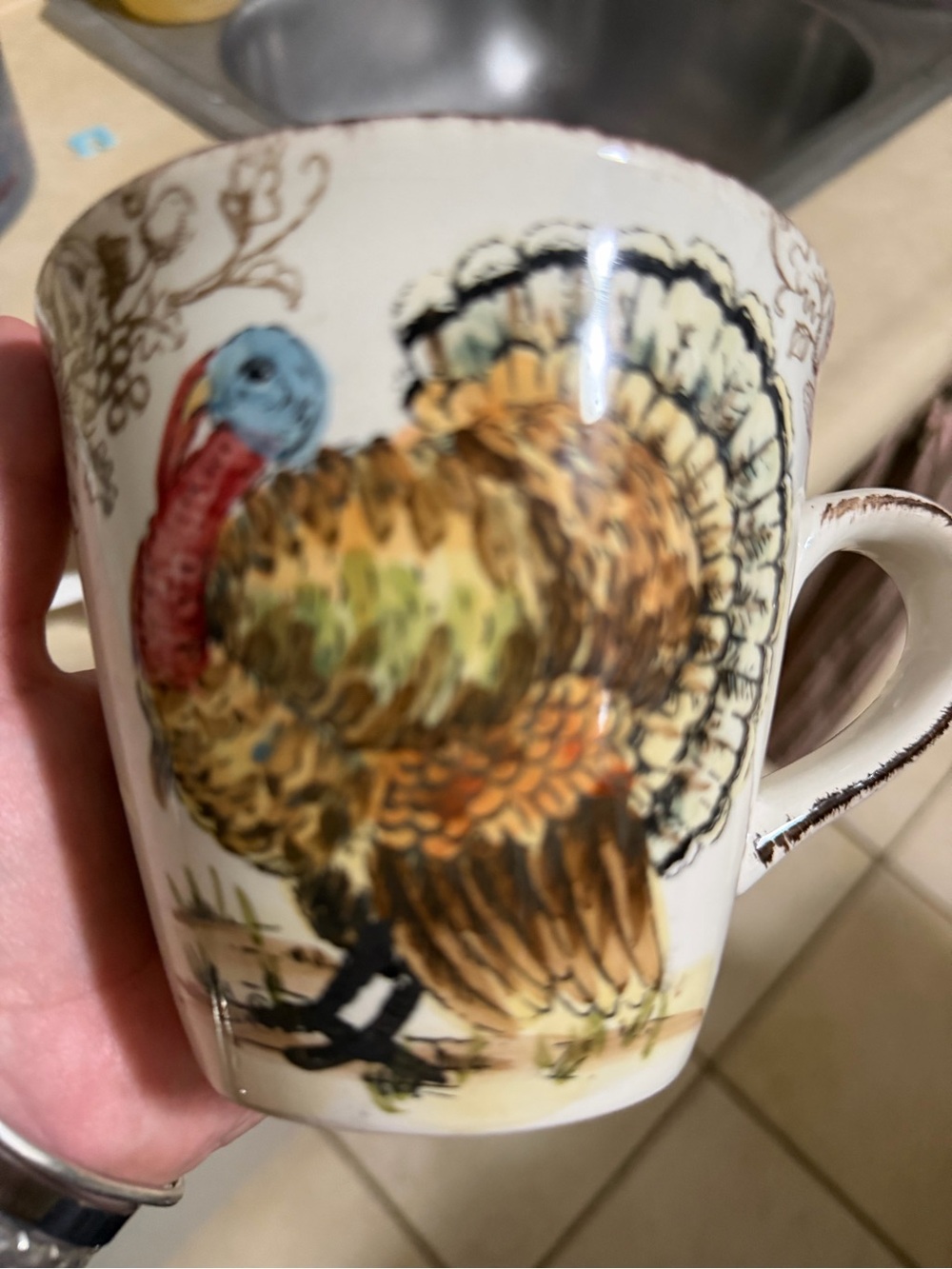 Festive Turkey Ceramic Mug in Brown, Cream & Multicolor